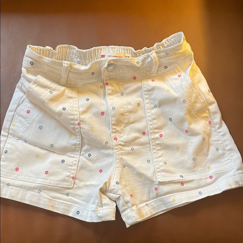 Levi's Girl's High Waist White Multicolor Shorts